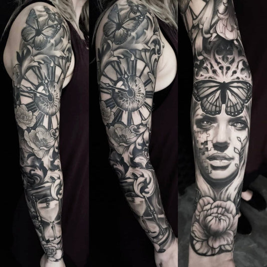 Clock Arm Sleeve Tattoo