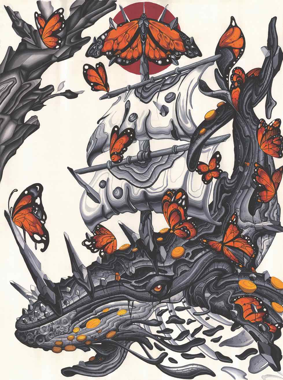 whale flower ship drawing