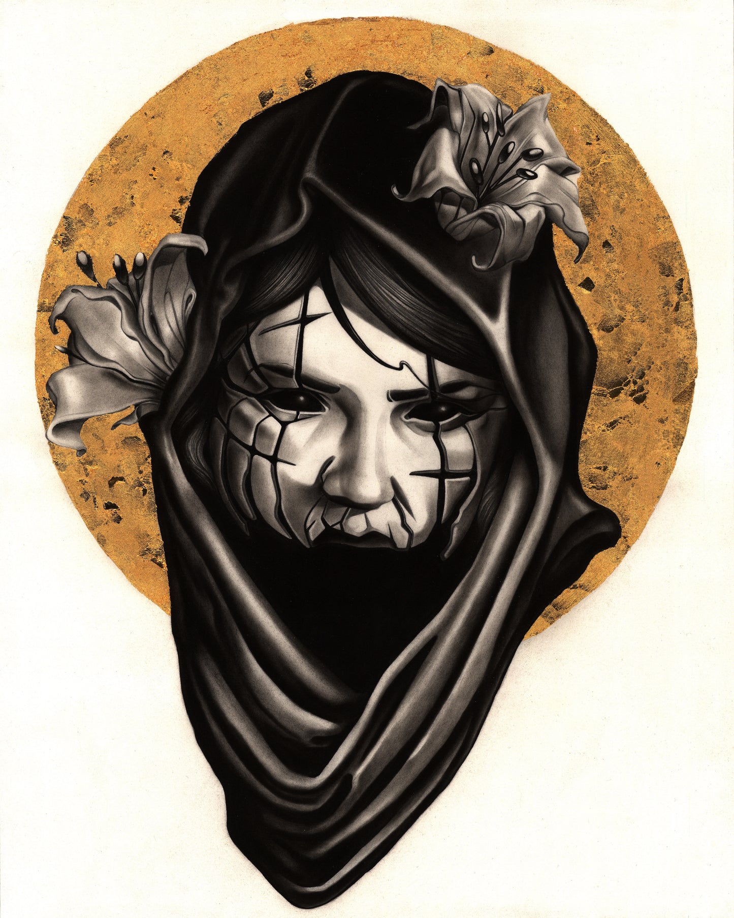 flower masked girl drawing