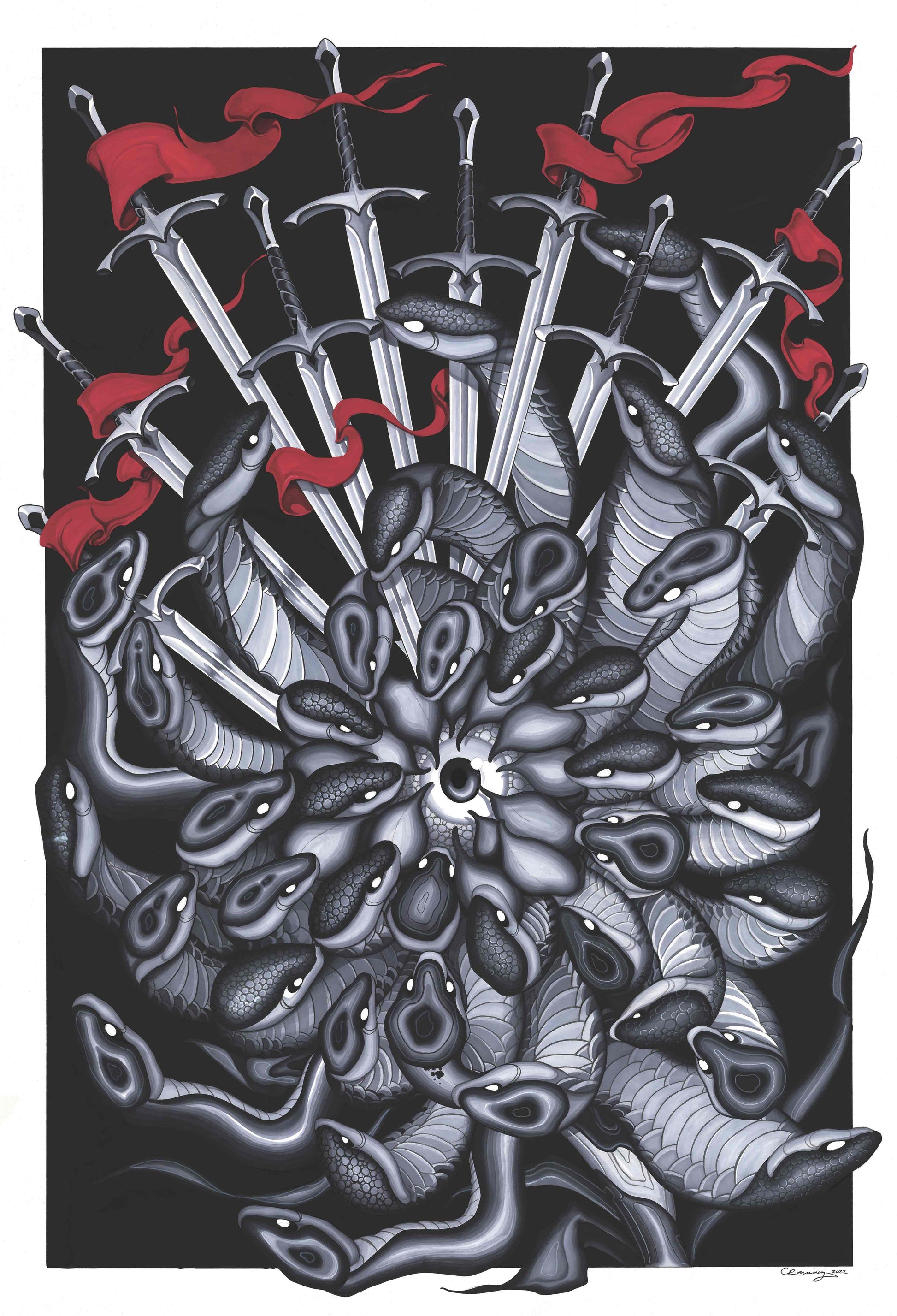 snake flower swords drawing